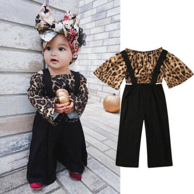 

USA Toddlers Baby Girl Autumn Clothes Set Leopard TopsLong Pants Cotton Outfit