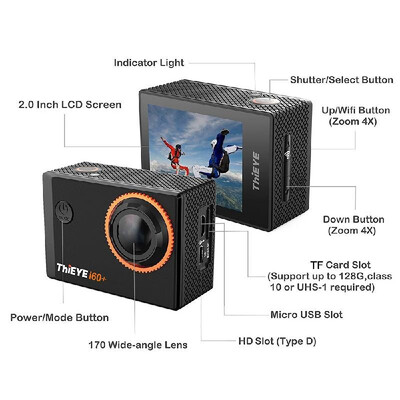 

ThiEYE i60 4K 30fps WiFi Action Sports Camera 170° Wide Angle Lens 20inch TFT LCD Screen 4X Zoom 60m Waterproof Support Time-La