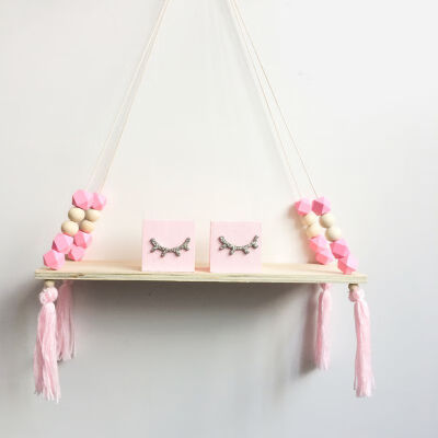 

Nordic Style Kids Baby Room Wooden Beads Tassel Wall Shelf Room Storage Organization swing shelf Wall Hanging Decor