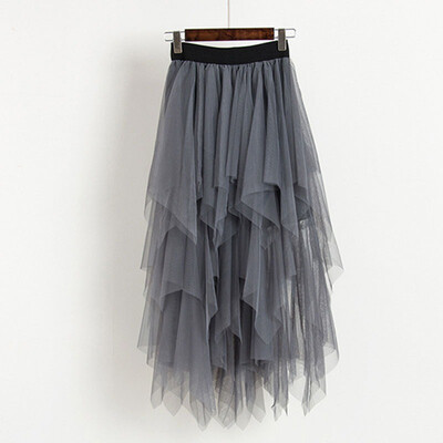 

Women Layered High Waist Patchwork Skirt Casual Asymmetrical Mesh Midi Skirt Summer Skirts New Fashion jupe femme