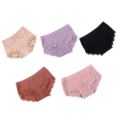 

5pcs Women Middle High Waist Bowknot Cotton Lace Briefs Seamless Underpants