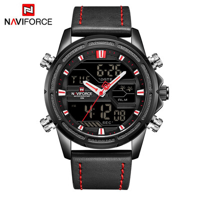 

NAVIFORCE NF9138 Sport Watches Men Leather Digital Quartz Analog Day Date Time Display Watch Waterproof Military Clock with Gift B