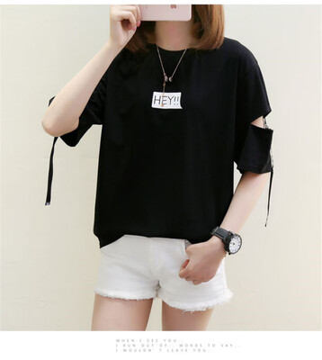 

SILVERCELL Women Hey Letter Printed T Shirts Fashion Casual Loose Chic T-shirt Flare Half Sleeve Tops