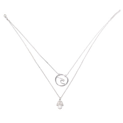 

Bohemian Fashion Retro Silver Wave Round Sheet Pendant Multilayer Necklace Women Charm Jewellery Accessories