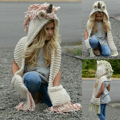 

Details about Unicorn Hooded Scarf Animal Hoodie Cowl Crochet Knitted Beanie Hats Winter Warm