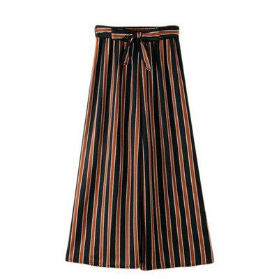 

Stripe casual pants women bottom Sash high waist wide leg pants Elastic summer beach trousers female spring
