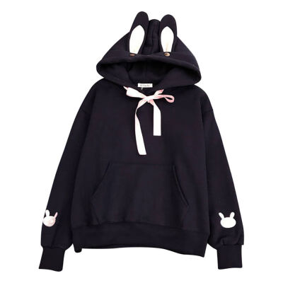 

Sweet Style Kpop Cute Rabbit Ears Hoodies Women Solid Plus Size Womens Hooded Pullover Thicken Long-sleeved Hoodie sweatshirt