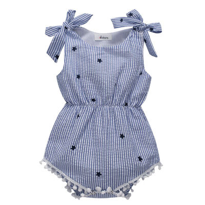 

New Newborn Baby Girls Blue harness piece pants Jumpsuit Girl blue striped bowknot sleeveless lovely Hair ball conjoined jersey