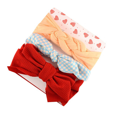 

3Pcs Toddler Girls Cute Headwears Infant Bowknot Print Design Hairband Headwear Hair Newborn All Seasons Accessories 0-6Y