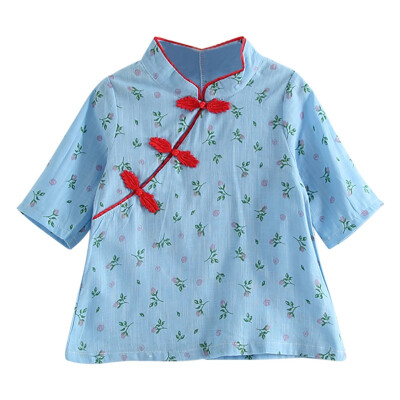 

New Brand Summer Girls Dresses Rose Cheongsam Dress Girl Clothing Princess Dress Children Costume 100 Cotton Kids Clothes