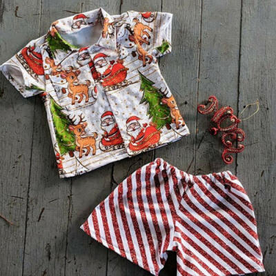 

US 2pcs Toddler Kid Baby Boy Christmas Clothes T-shirt TopsShort Pants Outfits