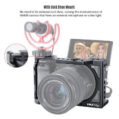 

UURig R008 Aluminum Alloy Camera Cage Stabilizer Special Vlog Housing Cage with Cold Shoe for Sony A6400 for Microphone Fill Light