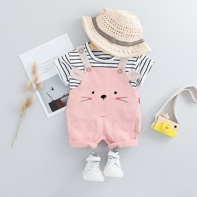 

Summer Baby Girls Clothing Sets Infant Clothes Suits Stripe T Shirt Strap Shorts Kids Sportswear Children Casual Wear 12-36M