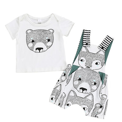 

Newborn Boy Clothes Set Cartoon Bear Print Tops Blouse T-shirtSuspender Pants Children Casual Outfits Sets
