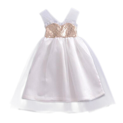 

Childrens Princess Dress Wear Girls Sequined Dress Sleeveless Strap Mesh Design Toddler Sundress