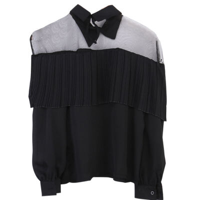 

Summer NEW shirt fringe slimming versatile mesh patchwork shirt women\s fringe top&shirt lapel long-sleeved shirt