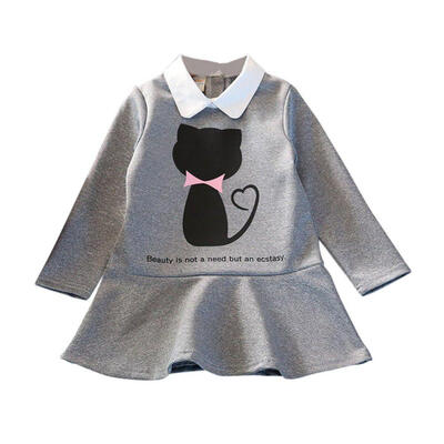 

New Arrived Girls Autumn Spring Clothes Children Cartoon Cat Dress Baby Girl Princess Cotton Long Sleeve Dress