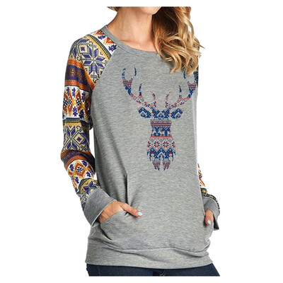 

Tailored Womens Fashion Long Sleeve Christmas Elk Print Blouse T-shirt Tops