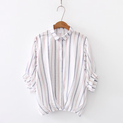 

Women Blouses StripedSolid Cotton & Linen women topsTurn-down Collar Casual Short Sleeve Loose Blouse