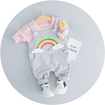 

Toddlerborn Boy Girl Autumn Outfits Long Sleeve TopsStrap Cute Rainbow Print Trousers Party Casual Sets