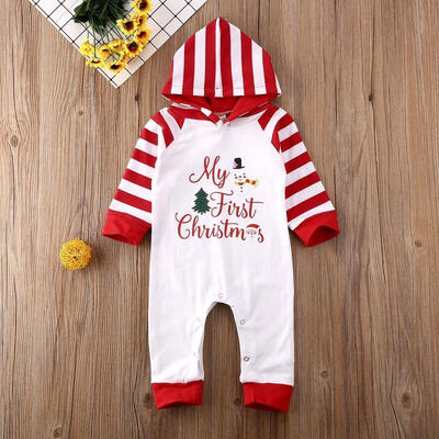 

First Christmas Newborn Baby Boy Girl White Hooded Romper Long Sleeve Jumpsuits Winter Xmas Outfits