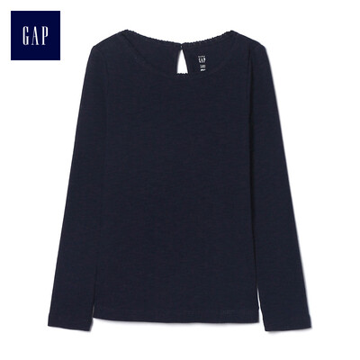 

GAP flagship store female young lace trim round neck long sleeve t-shirt 356759 navy blue 5YRS