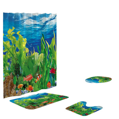 

Toponeto 4PCS Non Slip Toilet Polyester Cover Mat Set Bathroom Shower Curtain