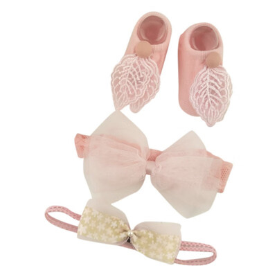 

Newborn Baby Cartoon Bowknot Flower Design Cotton Socks With Hairband Photography Props Set