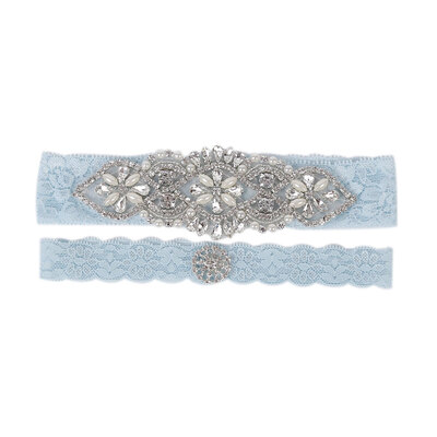 

2Pcsset Wedding Lace Flower Garter Bridal Rhinestones Garter Belt Set Crystal Leg Ring Belt Strap Band