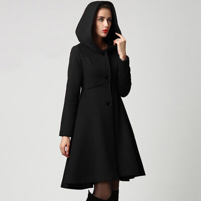 

Tailored Women Fashion Hooded Cape Pullover Lady Elegant Waist Pocket Winter Warm Coat