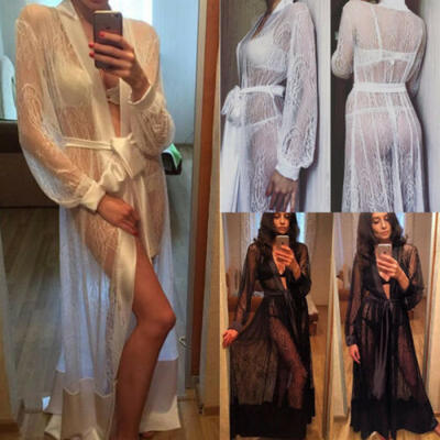

Sexy Womens Sheer Lace Lingerie Sleepwear Mesh See Through Robe Nightwear Dress
