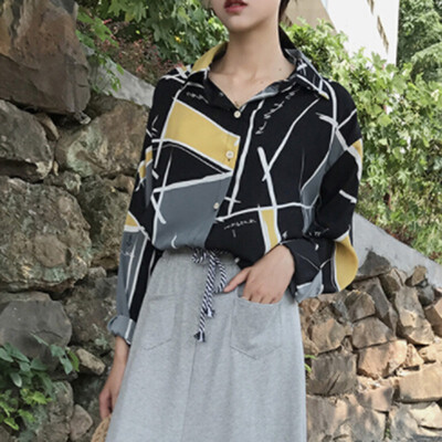

Vintage Tops&Blouses Womens Loose Long Sleeve Print Blouse Retro Shirts