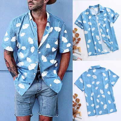 

Toponeto Mens Baggy Beach Print Short Sleeve Button Retro Turn Down Collar T Shirts Tops