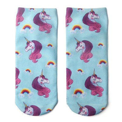 

Kids Girls Boys Print Cartoon Unicorn Short Socks Suitable For Child Aged 6-12