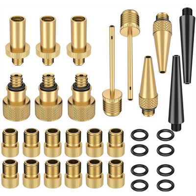 

32Pcs Bike Valve Adapter For SV AV DV Tire Ball Air Pump Copper Plastic Kits