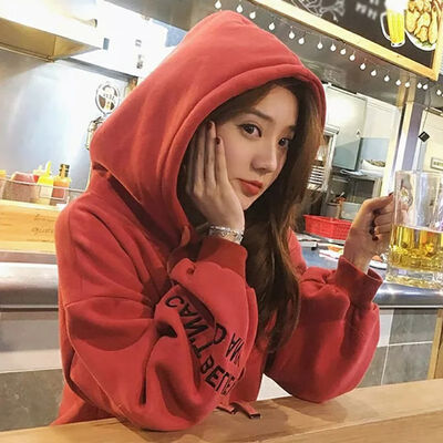 

Plus velvet large size mm sweater female sport 2019 new Korean version of the loose long-sleeved hooded long section