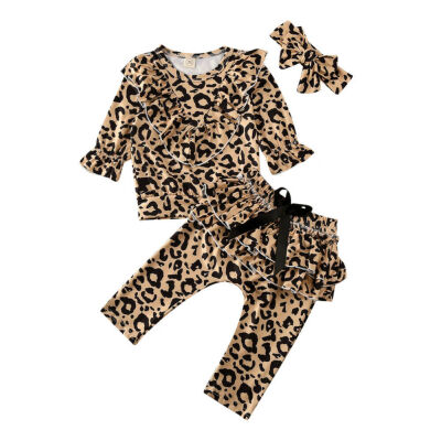 

Toddler Baby Girl Clothes Leopard TopsRuffle Pants Headband Outfit Tracksuit