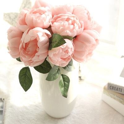 

Gobestart 1 Bouquet 6 Heads Artificial Peony Silk Flower Leaf Home Wedding Party Decor BU