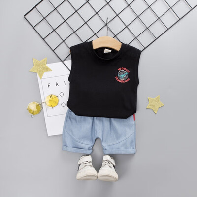 

Summer Baby Boys Casual Sleeveless Dinosaur Print Vest T-shirt TopsDenim Shorts Costume Set