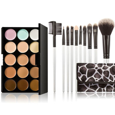 

15 Color Cream Concealers Palette Eye Face Cosmetic Earth Tone With Makeup Brush Set Makeup Brush Case Eyeshadow Brush Lip Brush