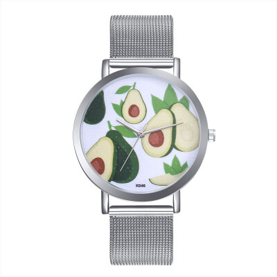 

〖Follure〗Woman Fashion Avocado Pattern Alloy Steel Strap Analog Quartz Round Watch