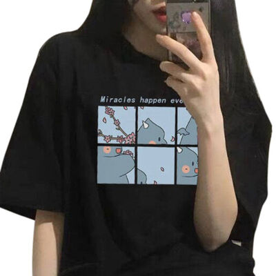 

Women Round Collar Summer Cartoon Half Loose Sleeve Print Casual Simple Wild T-Shirt