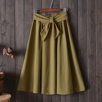 

Elegant Women Skirt High Waist Pleated Knee Length Skirt Vintage A Line Big Bow Red Black Side Zipper Skater Skirts
