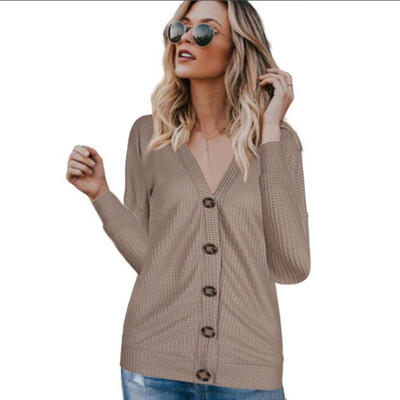 

Women V-Neck Knitted Sweater Long-Sleeves Autumn Winter Buttons Cardigan