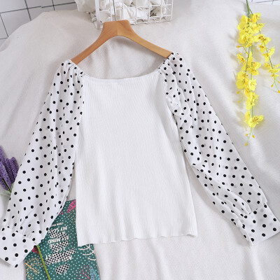 

Korean Style Sweaters Word Shoulder Stitching Temperament Slim Long-sleeved Sweaters Yellow Code