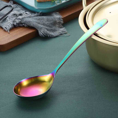 

Toponeto Rainbow Stainless Steel Soup Spoon Mixing Drinking Tools Metal Big Dessert