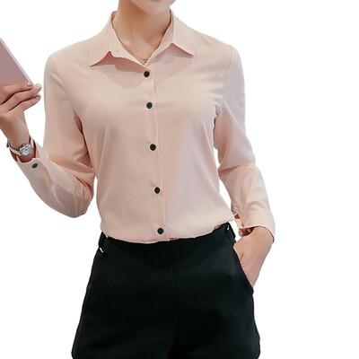 

Korean Style Blouses Long-sleeved Casual Chiffon Womens Shirt Wild Slim Blouse 4 Colors