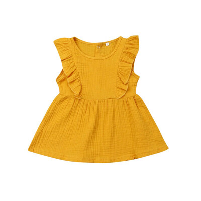 

Summer Children Casual Brief Style Dresses Baby Girls Flare Sleeve Solid Print Dress Kids Toddler Pageant Dress