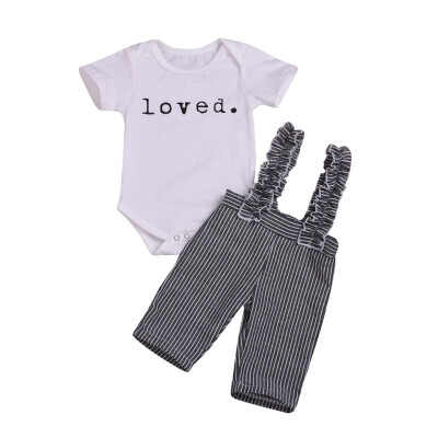 

2PcsSet Summer Baby Boys Short Sleeve Romper Strap Stripe Pattern Pants Cotton Casual Outfits Set