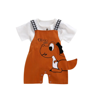 

hilittlekids Summer Casual Fashion Baby Cartoon Printing Short Sleeve Top And Suspender Trousers Set